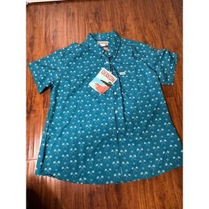 NWT Dixxon Flannel Company Polo Shirt Two Palms Short Sleeve Blue Womens 2XL